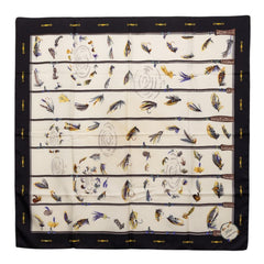 エルメス カレ90 Flies フライ スカーフ 大判 ブラック マルチカラー シルク レディース HERMES 【中古】