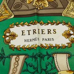 エルメス カレ90 エトリエ Etriers スカーフ グリーン マルチカラー シルク レディース HERMES 【中古】