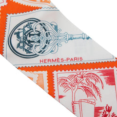 エルメス ツイリー Le Philateliste du Faubourg フォーブルの切手愛好家 スカーフ オレンジ系 シルク レディース HERMES 【中古】