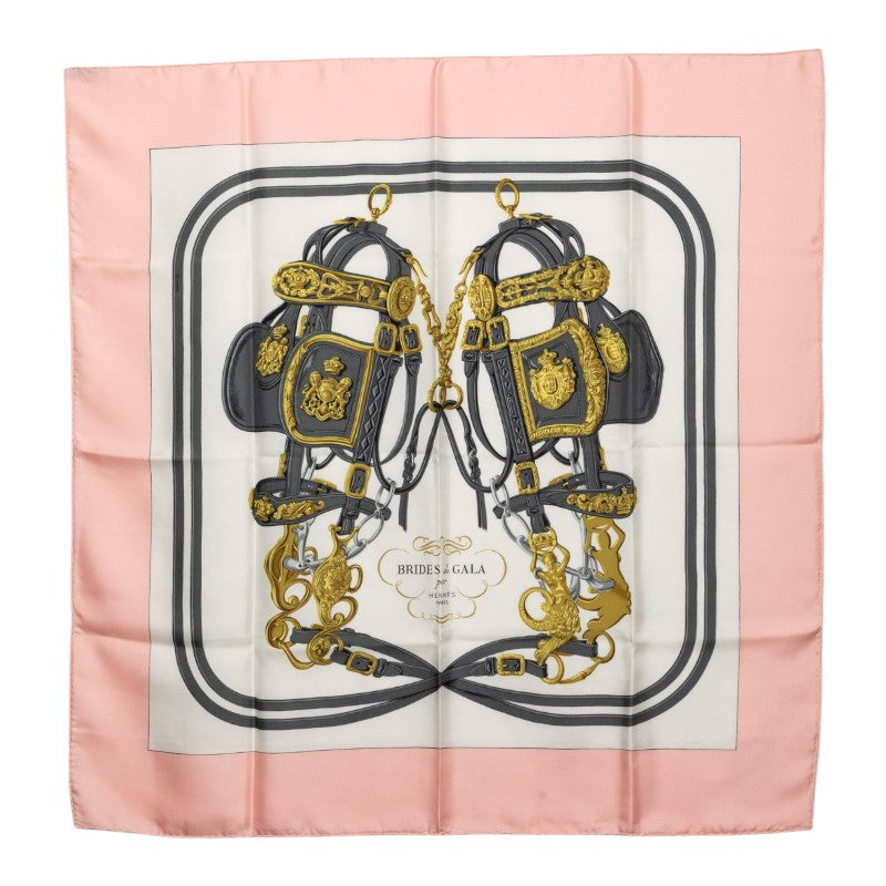 エルメス カレ90 BRIDES de GALA 式典用馬勒 スカーフ 大判 ピンク マルチカラー シルク レディース HERMES 【中古】