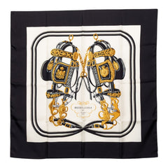エルメス カレ90 式典用馬勒 Brides de Gala ブリッド ドゥ ガラ スカーフ ブラック ホワイト シルク レディース HERMES 【中古】
