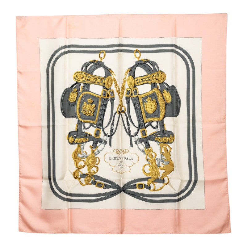 エルメス カレ90 BRIDES de GALA 式典用の馬勒 スカーフ 大判 ピンク マルチカラー シルク レディース HERMES 【中古】