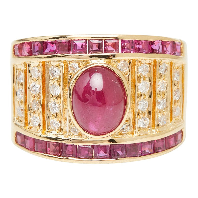 K18YG イエローゴールド ルビー1.93ct ダイヤ0.28ct ルビー1.38ct リング 指輪 レディース 13号 【中古】