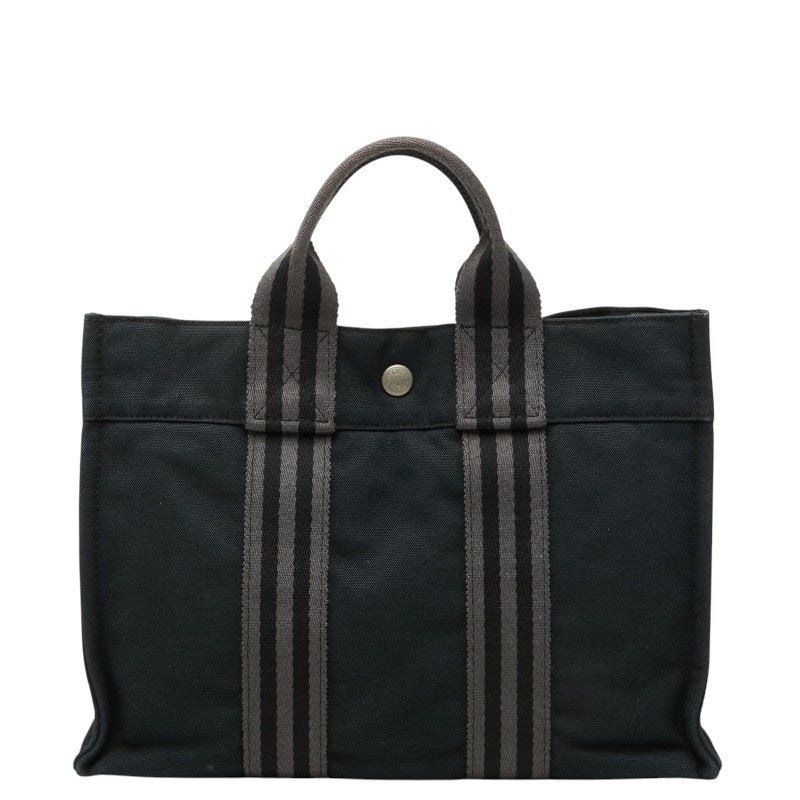 エルメス フールトゥ PM ハンドバッグ トートバッグ ブラック グレー コットンキャンバス レディース HERMES 【中古】