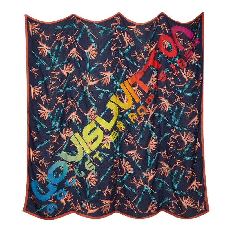 ルイ ヴィトン エトール・ハワイアンリリー ストール 大判 050197 ネイビー マルチカラー シルク ウール カシミヤ レディース LOUIS VUITTON 【中古】