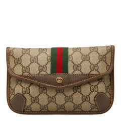 グッチ GGスプリーム シェリーライン ポーチ ベージュ ブラウン PVC レザー レディース GUCCI 【中古】