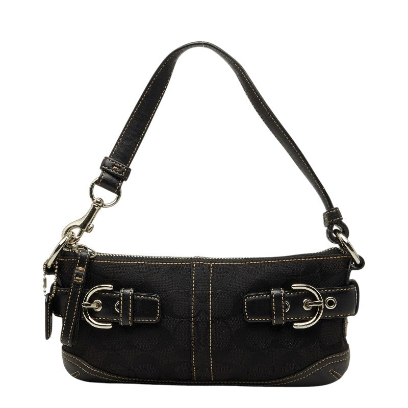コーチ シグネチャー ワンショルダーバッグ ハンドバッグ ブラック キャンバス レザー レディース COACH 【中古】