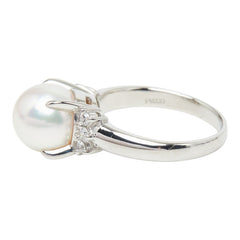 真珠 Pt900 プラチナ アコヤパール9.5mm ダイヤ0.16ct リング 指輪 レディース 14号 【中古】