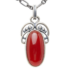 ジョージジェンセン ヘリテージ 2005 オーバル チェーン ペンダント ネックレス レッド SV925 シルバー カーネリアン レディース Georg Jensen 【中古】
