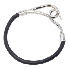 エルメス ジャンボ ブレスレット ブラック シルバー レザー メタル レディース HERMES 【中古】