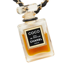 シャネル COCO EAU DE PARFUM ココ オードゥ パルファム 香水 チェーン ネックレス クリア ブラック ゴールド ガラス レザー レディース CHANEL 【中古】