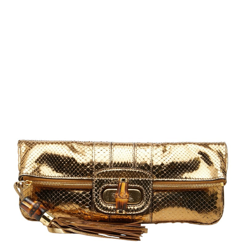 グッチ バンブー タッセル クラッチバッグ セカンドバッグ 218496 ゴールド パイソン レディース GUCCI 【中古】