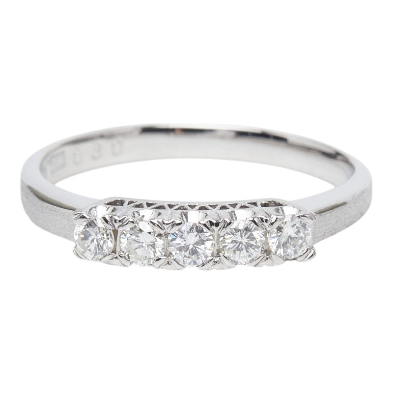Pt850 プラチナ ダイヤ0.30ct 一文字リング リング 指輪 レディース 14号 【中古】