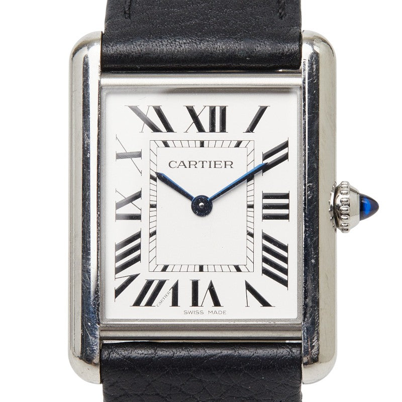 カルティエ タンクマストLM 腕時計 WSTA0041 クオーツ ホワイト文字盤 ステンレススチール レザー レディース CARTIER 【中古】