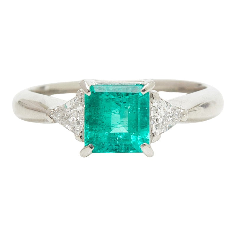 Pt900 プラチナ エメラルド1.03ct ダイヤ0.24ct リング 指輪 レディース 10号 【中古】