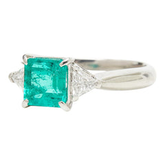Pt900 プラチナ エメラルド1.03ct ダイヤ0.24ct リング 指輪 レディース 10号 【中古】