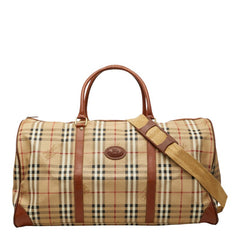 バーバリー ノバチェック シャドーホース ボストンバッグ ショルダーバッグ 2WAY ベージュ ブラウン PVC レザー レディース BURBERRY 【中古】