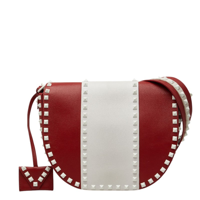 ヴァレンティノ ロックスタッズ 斜め掛け ショルダーバッグ レッド ホワイト レザー レディース VALENTINO 【中古】