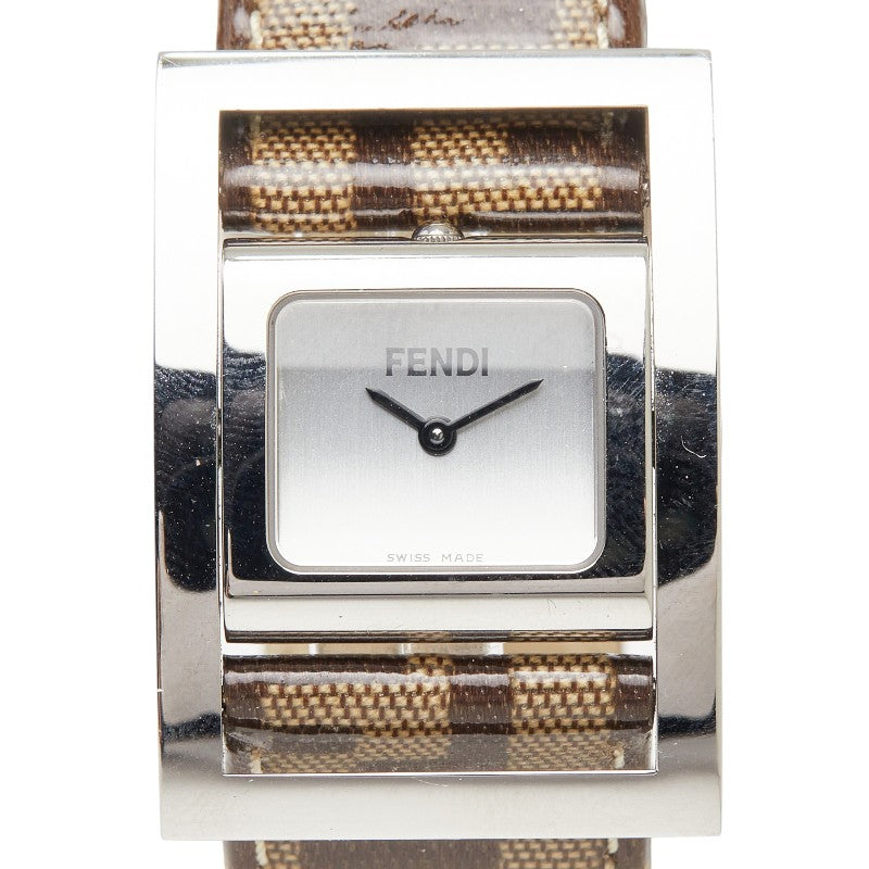 フェンディ ズッカ ズッキーノ FF 腕時計 クオーツ シルバー文字盤 ステンレススチール エナメル レザー レディース FENDI 【中古】