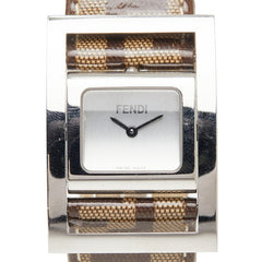 フェンディ ズッカ ズッキーノ FF 腕時計 クオーツ シルバー文字盤 ステンレススチール エナメル レザー レディース FENDI 【中古】