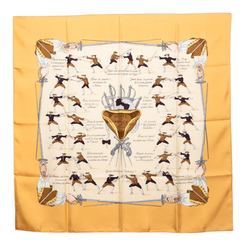 エルメス カレ90 フェンシング TRAITE DES ARMES スカーフ ベージュ シルク レディース HERMES 【中古】