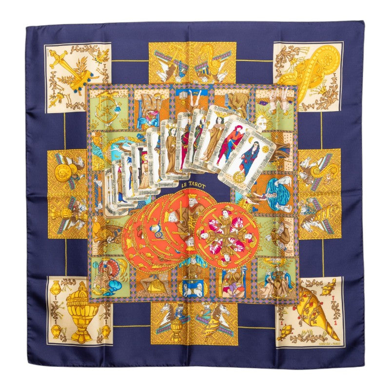 エルメス カレ90 LE TAROT タロットカード スカーフ ネイビー マルチカラー シルク レディース HERMES 【中古】