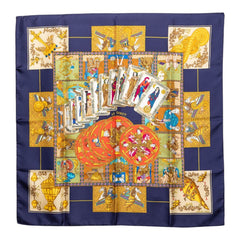 エルメス カレ90 LE TAROT タロットカード スカーフ ネイビー マルチカラー シルク レディース HERMES 【中古】