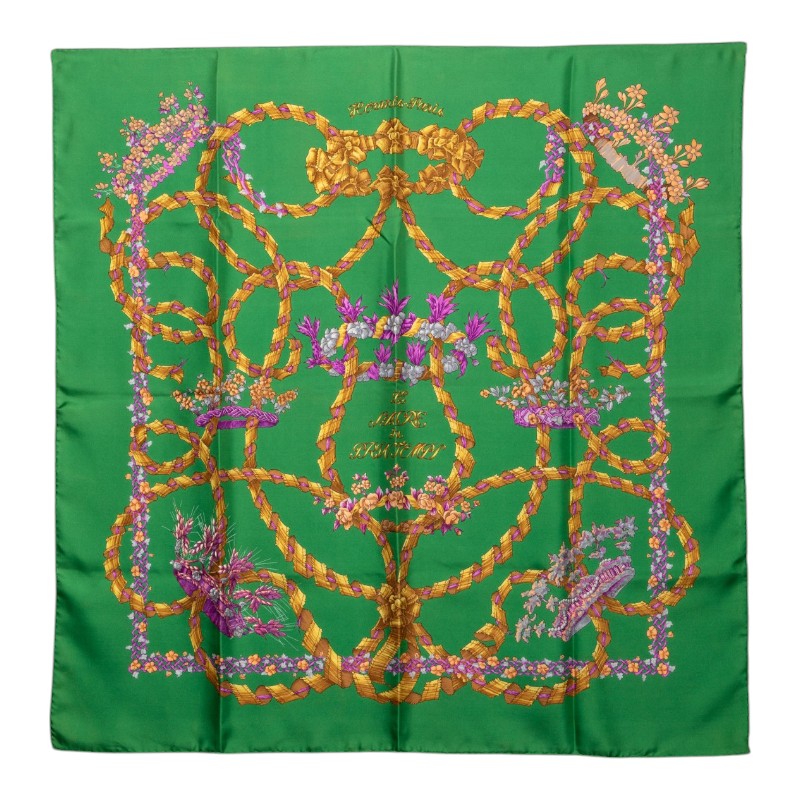エルメス カレ90 LE SACRE DU PRINTEMPS 春の祭典 スカーフ グリーン シルク レディース HERMES 【中古】