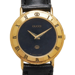 グッチ 腕時計 3000L クオーツ ブラック文字盤 ステンレススチール レザー レディース GUCCI 【中古】