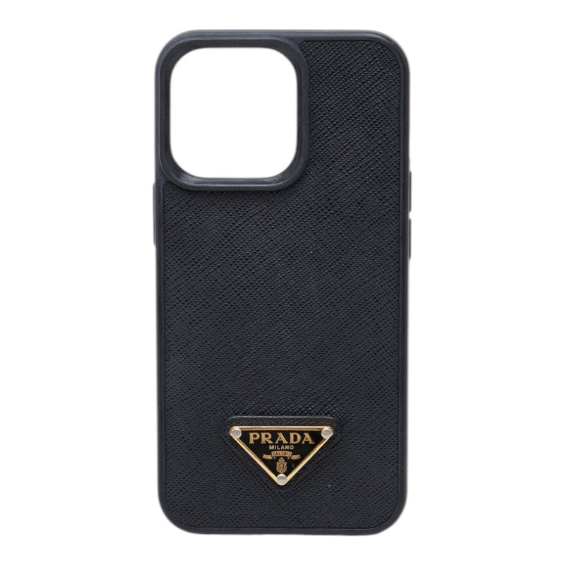 プラダ 三角ロゴプレート サフィアーノ iPhone 13 Pro ケース アイフォン スマホケース ブラック レザー レディース PRADA 【中古】