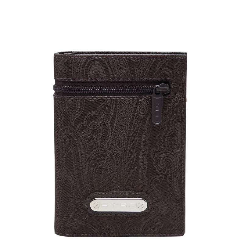 エトロ ペイズリー柄 二つ折り財布 ブラウン ナイロン レザー レディース ETRO 【中古】