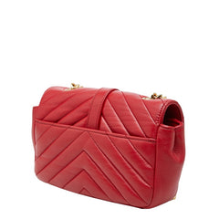サンローラン YSLロゴ ベイビーチャイ 斜めかけ チェーン ショルダーバッグ レッド ゴールド レザー レディース SAINT LAURENT 【中古】