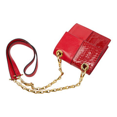 セリーヌ ロゴ 斜めかけ チェーン ショルダーバッグ レッド パイソン レザー レディース CELINE 【中古】