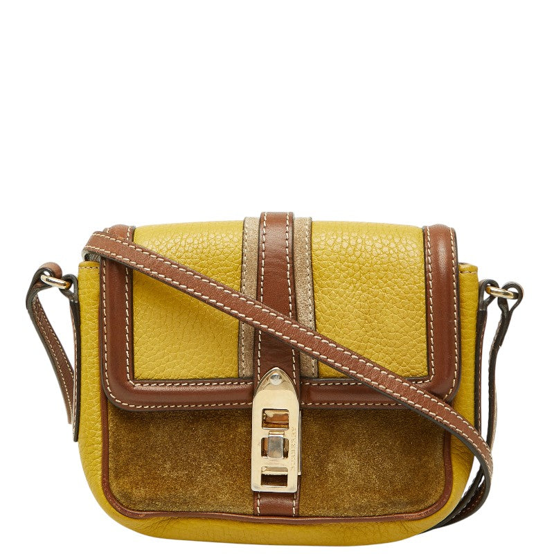 バーバリー 斜め掛け ショルダーバッグ イエロー ブラウン レザー スウェード レディース BURBERRY 【中古】
