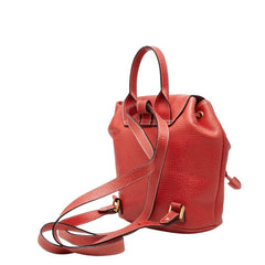 ロエベ 型押し フラップ リュック バックパック 巾着 レッド系 レザー レディース LOEWE 【中古】