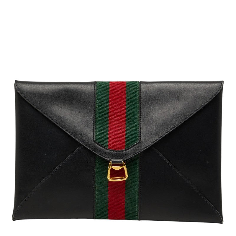 グッチ オールドグッチ ヴィンテージ シェリーライン クラッチバッグ セカンドバッグ ポーチ ブラック レザー レディース GUCCI 【中古】