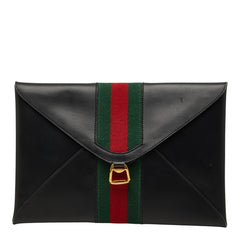 グッチ オールドグッチ ヴィンテージ シェリーライン クラッチバッグ セカンドバッグ ポーチ ブラック レザー レディース GUCCI 【中古】