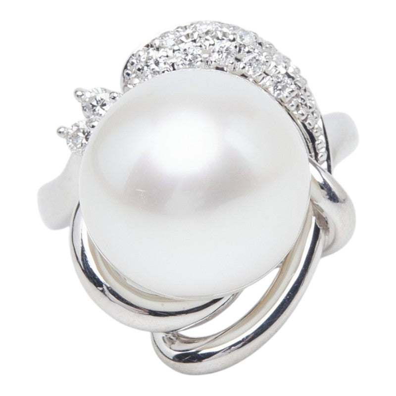 真珠 Pt900 プラチナ 白蝶真珠13.5mm ダイヤ0.20ct リング 指輪 レディース 11.5号 【中古】