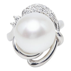 真珠 Pt900 プラチナ 白蝶真珠13.5mm ダイヤ0.20ct リング 指輪 レディース 11.5号 【中古】