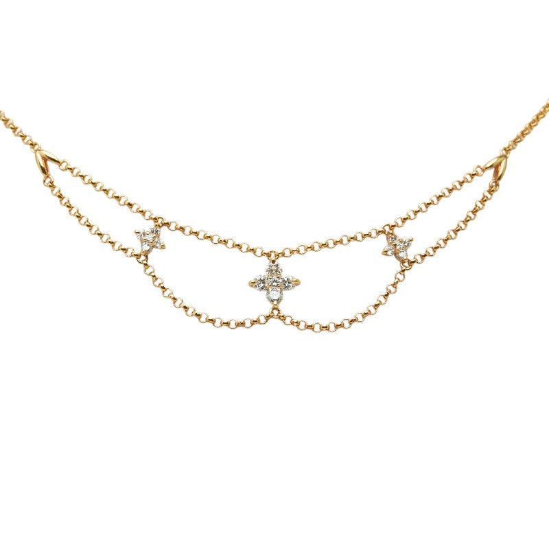 K18YG イエローゴールド ダイヤ0.50ct クローバーモチーフ フラワー ネックレス レディース 【中古】