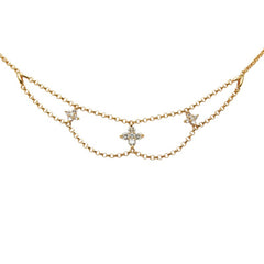 K18YG イエローゴールド ダイヤ0.50ct クローバーモチーフ フラワー ネックレス レディース 【中古】