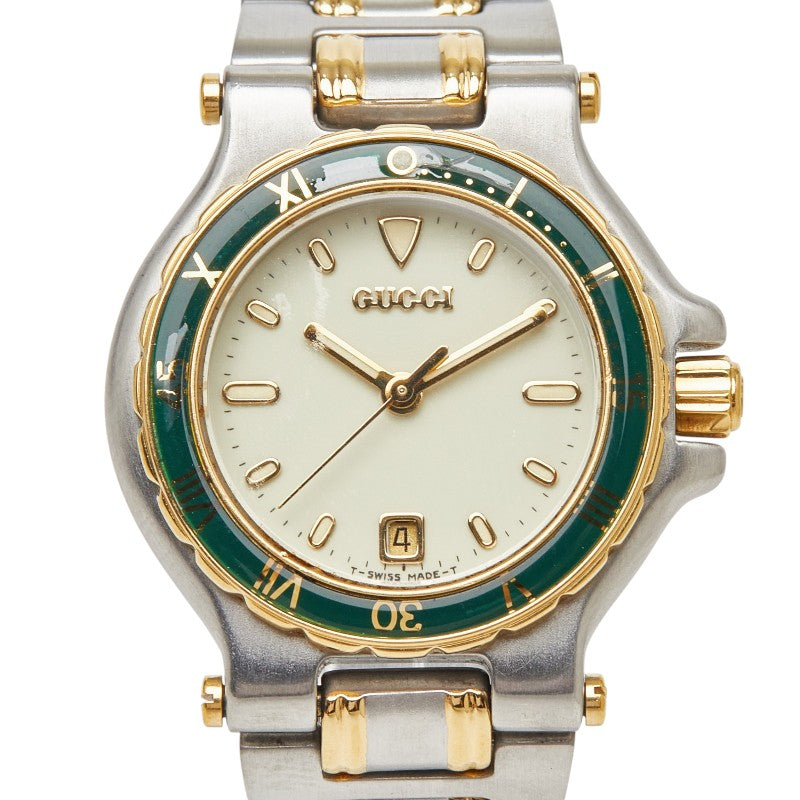 グッチ ヴィンテージ 腕時計 9700L クオーツ ベージュ文字盤 ステンレススチール メッキ レディース GUCCI 【中古】