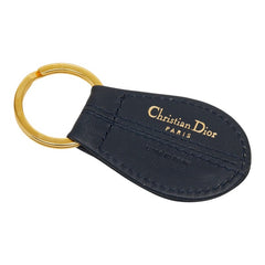 ディオール CDロゴ キーホルダー チャーム ネイビー ゴールド レザー メッキ レディース Dior 【中古】