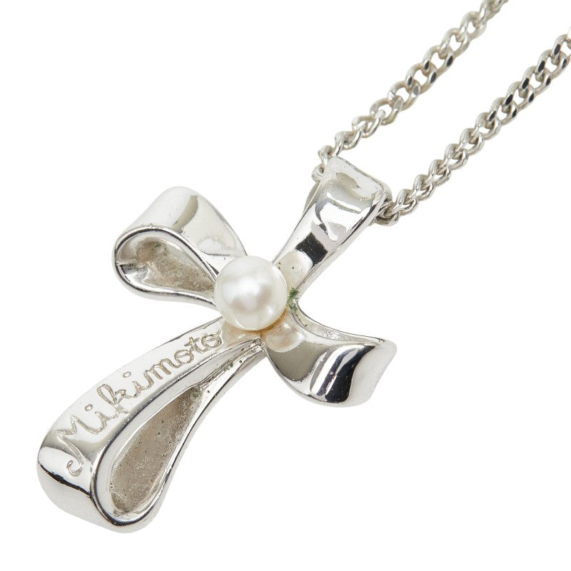 ミキモト クロス 十字架 モチーフ ネックレス スターリングシルバー パール レディース MIKIMOTO 【中古】