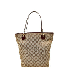 グッチ GGキャンバス トートバッグ ハンドバッグ 120836 ブラウン レッド キャンバス レザー レディース GUCCI 【中古】