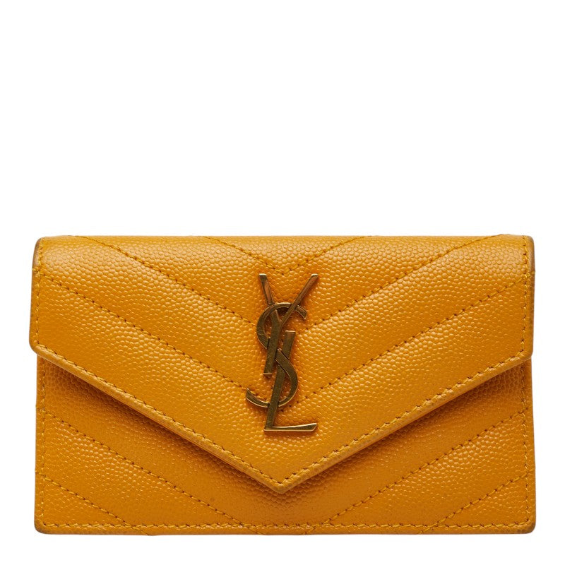 サンローラン モノグラム フラグメント YSLロゴ フラップ カードケース 612808 イエロー系 レザー レディース SAINT LAURENT 【中古】