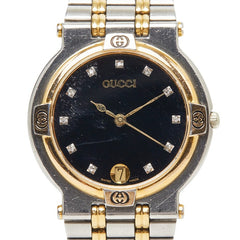 グッチ 11Pダイヤ 腕時計 9000M クオーツ ブラック文字盤 ステンレススチール メッキ メンズ GUCCI 【中古】