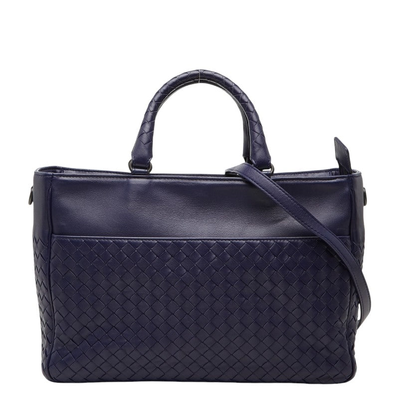 ボッテガヴェネタ イントレチャート ハンドバッグ ショルダーバッグ 2WAY ネイビー レザー レディース BOTTEGAVENETA 【中古】
