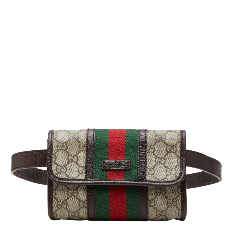 グッチ GGスプリーム シェリーライン ボディバッグ ウエストバッグ 152597 ブラウン ベージュ PVC レザー レディース GUCCI 【中古】