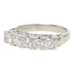 Pt900 プラチナ ダイヤ0.88ct 一文字リング リング 指輪 レディース 14号 【中古】